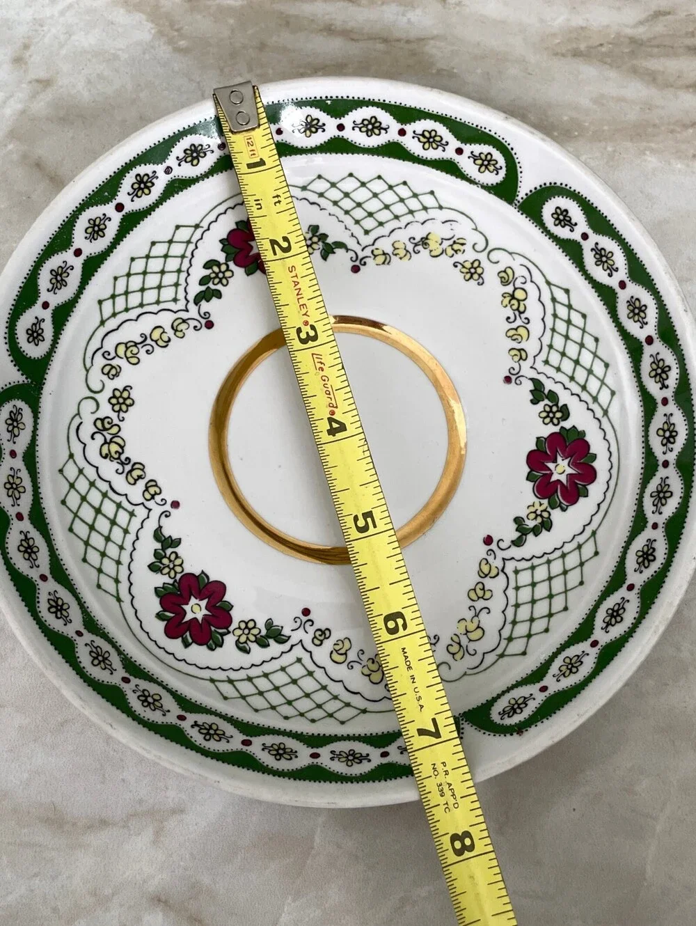 Vintage USSR Soviet Porcelain Saucer | Green Floral Gold Trim Collectible